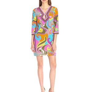 Trina Turk Womens Kaylan Island Swirl Matte Jersey Dress size 8  rainbow keyhole